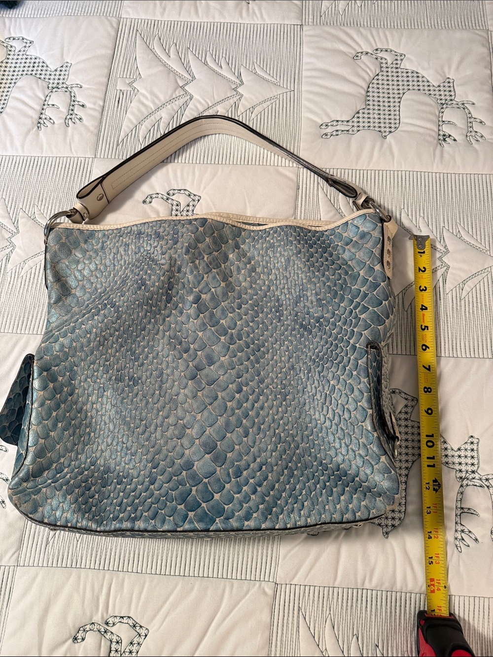Cavalcanti Leather Blue Python-Embossed Shoulder Bag - Picture 4 of 7